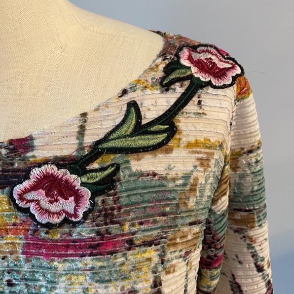 MISHCA one cold shoulder multi color women TOP A-line. Embroidery SZ L - Picture 4 of 9